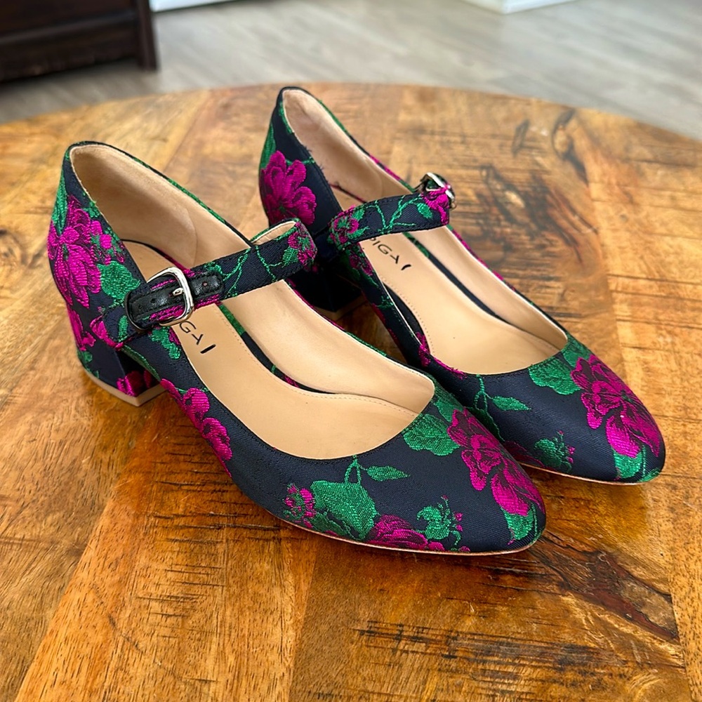 Vintage Via Spiga Alana Jacquard Purple Floral Pumps